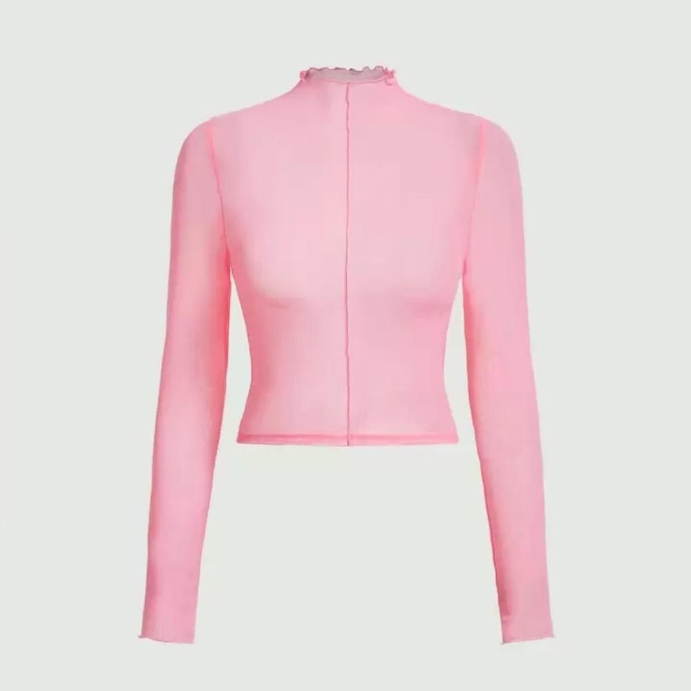 SHEIN MOD Lettuce Trim Mesh Perspective Pink Top